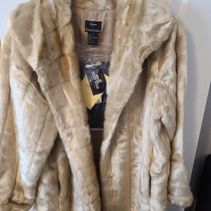 WOMAN's Winter Dennis Basso Light TAN Faux Fur Regular Coat, Sz XL